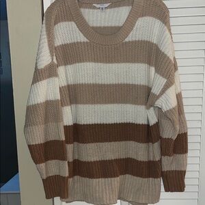 Cozy Cream and Brown Crew Neck Sweater
